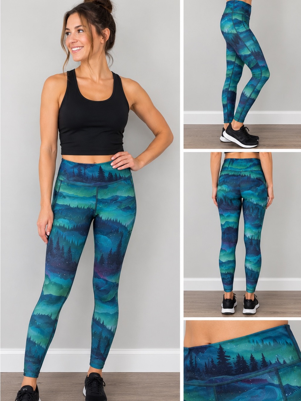 CVG High-Rise Aurora Forest Print Leggings - Teal/Blue